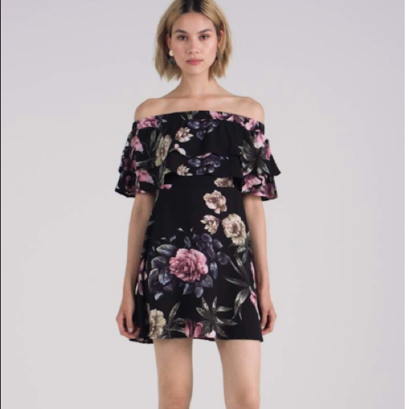 Missguided Black Floral Bardot Skater Dress